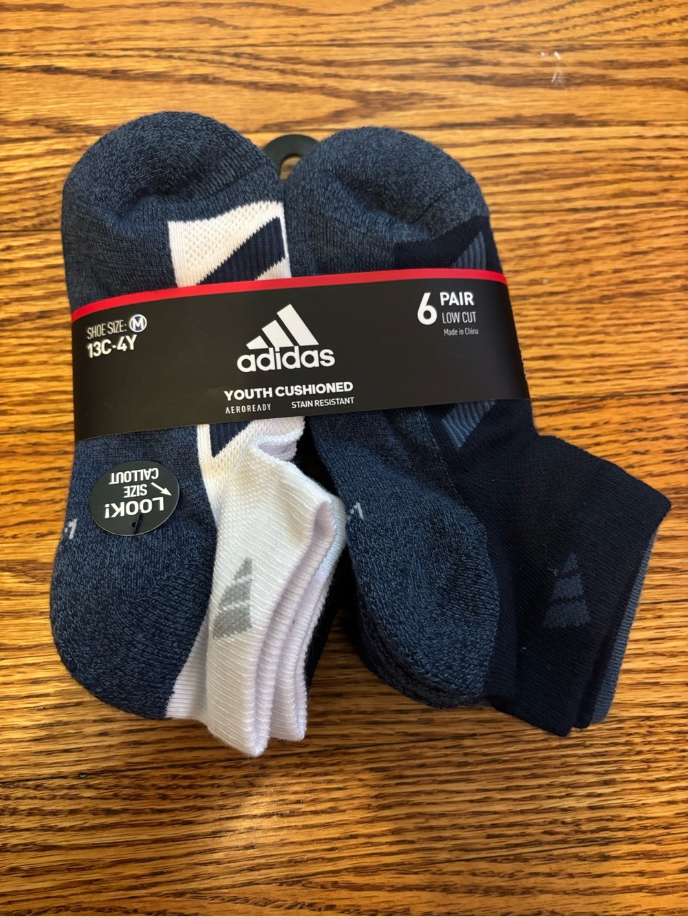 adidas Youth Low-Cut Athletic Socks - Navy & White (6 Pair)